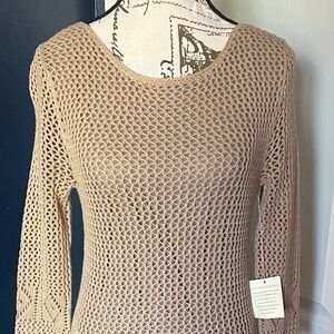 Vintage 90s Victoria’s Secret Crochet Knit Dress | Tan Cotton Boho Midi | NWT